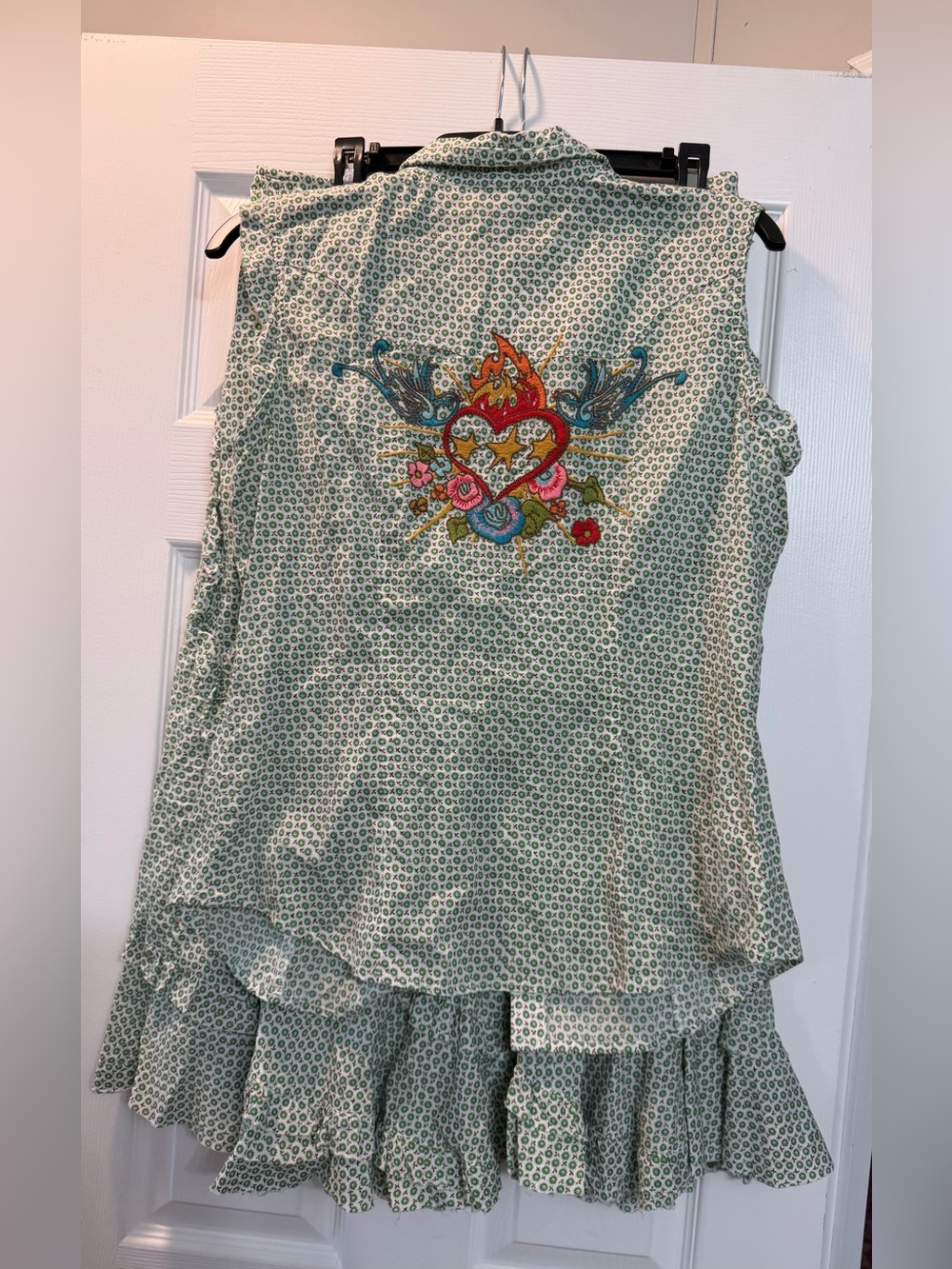 Sleeveless Pearl Snap Top with Embroidered Heart Back Light Green Ivy Jane Set